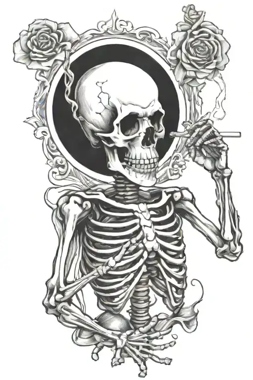 Skeleton Holding Ok Sign And Cigarette Being Consumed
