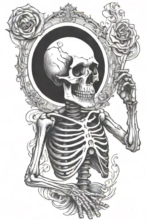 Skeleton Holding Ok Sign And Cigarette Being Consumed