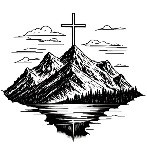 Shoulder Tattoo Thats A Mountain With A Cross On Top