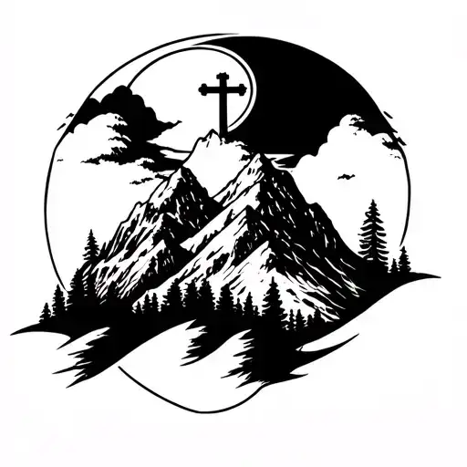 Shoulder Tattoo Thats A Mountain With A Cross On Top