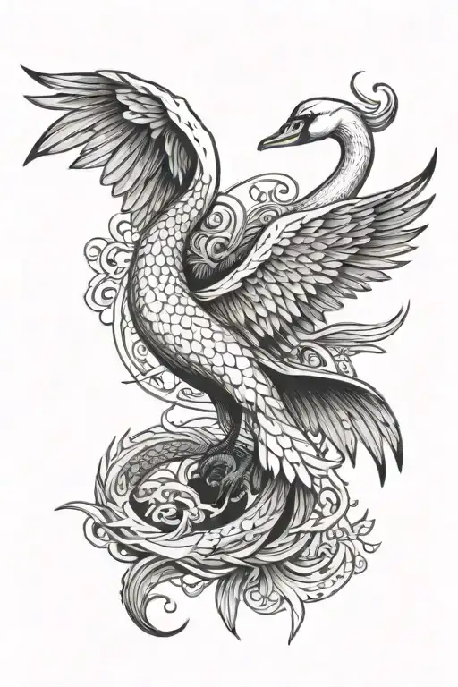Swan With Dragon Wings Surrounded