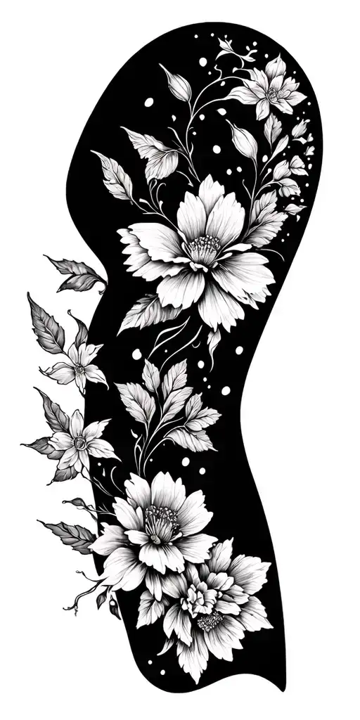 Floral Sleeve With Negative Space And Black Work And Moth