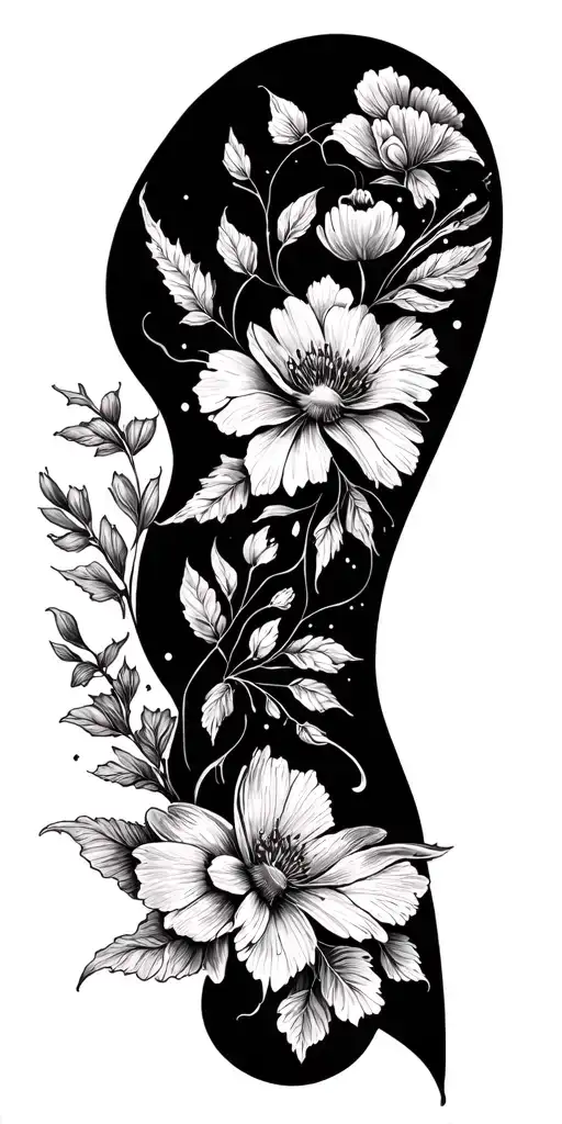 Floral Sleeve With Negative Space And Moth
