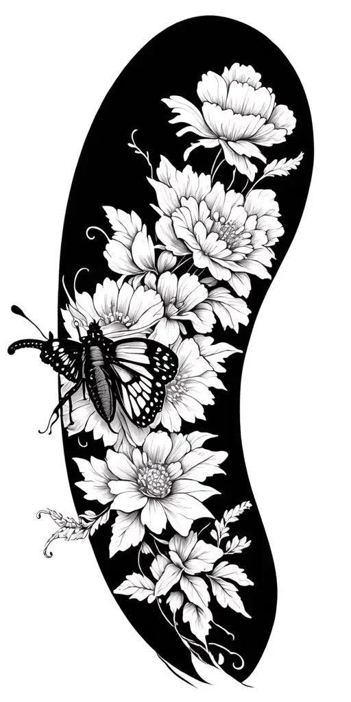 Floral Sleeve With Moth