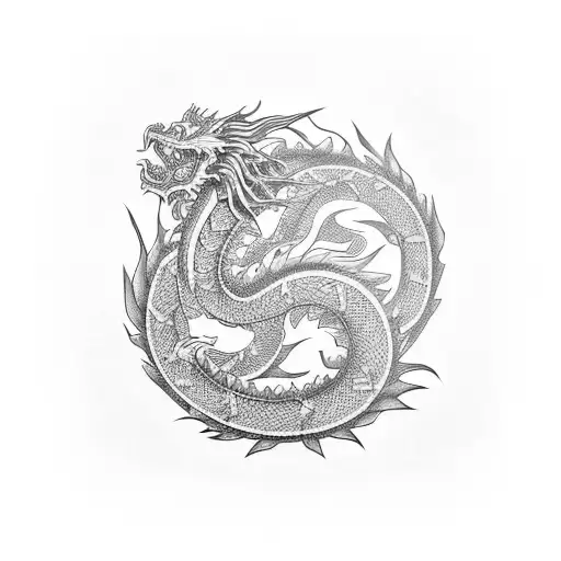 A Traditional Japanese Dragon Surrounded By Poker Chips