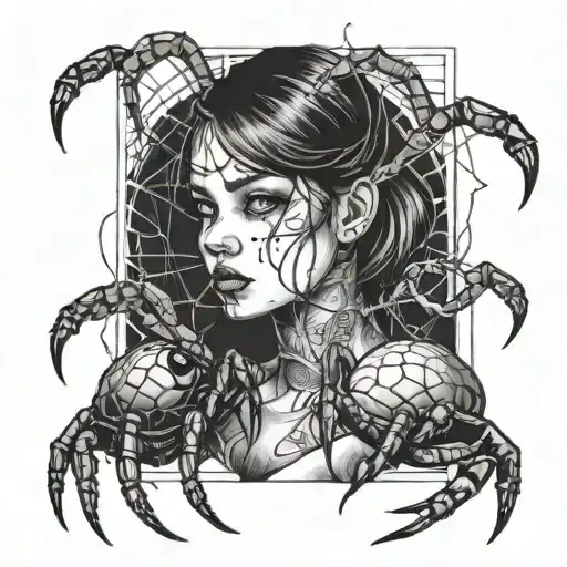 Girl With Eyes Eats A Spider Weaving A Web