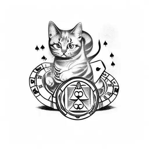 A Tattoo Of A Lucky Cat Holding A Poker Chip