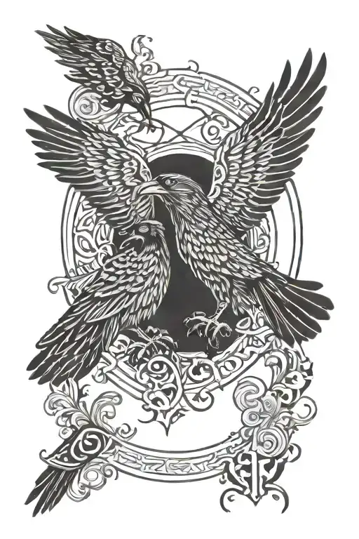 Nordic Runes And Ravens Huginn And Muninn