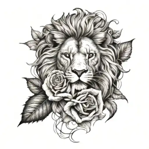 A Realistic Rose Intertwined With A Fierce Lion's Mane