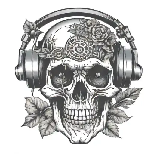 Mushroom Third Eye Skull Wearing Headphones