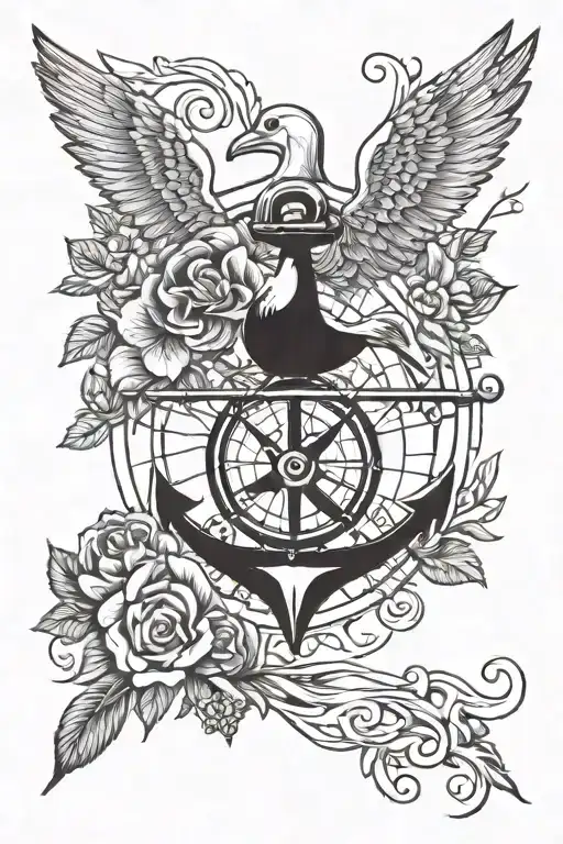 Anchor Compass With A Dove Flying