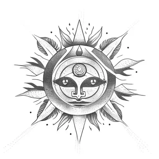 Tribal Sun Combined With Fern Plant