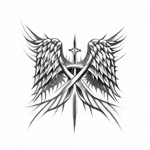 Cross Angel Wings Crown Of Thorns