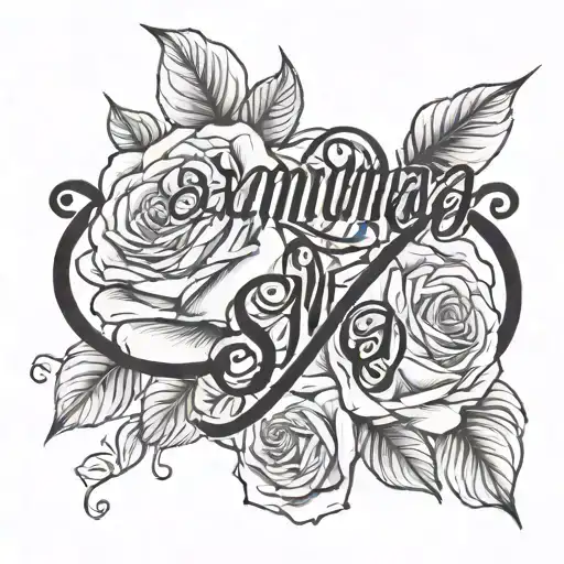 Calligraphy Style Lettering Spelling Samantha With Roses