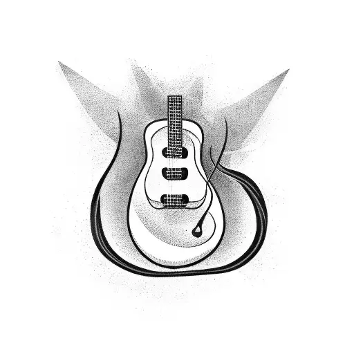 A Minimalist Tattoo Of A Guitar With Musical Notes Flowing Out Of It