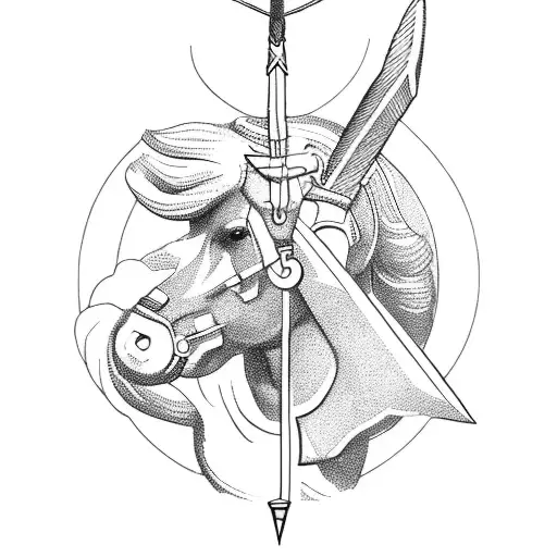 A Powerful Depiction Of The God Sagittarius Holding A Pj-themed Staff