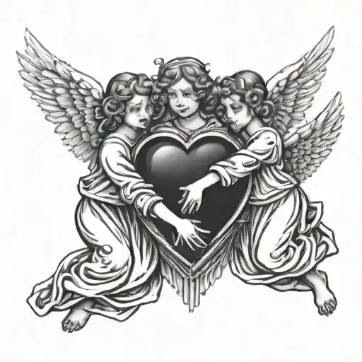 3 Little Angels Carrying Heart Made