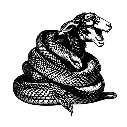 Snake Coiled Around Sheep