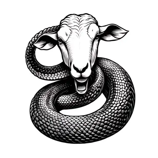 Snake Coiled Around Sheep Head
