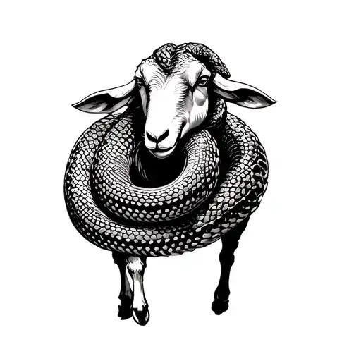 Snake Coiled Around Sheep Body