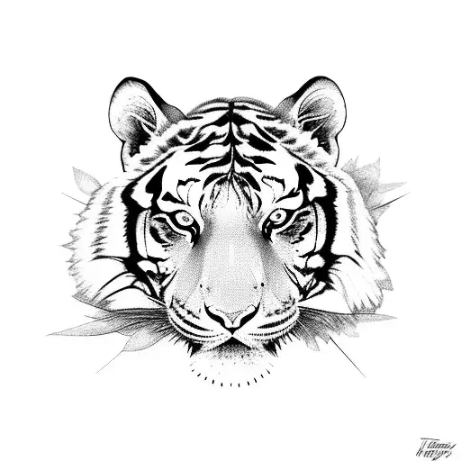 A Majestic Tiger Surrounded By A Lush Jungle Of Exotic Flowers