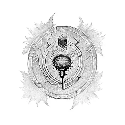 Scottish Thistle Intertwined With A Medieval Shield