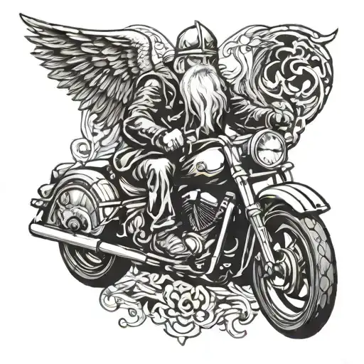 Odin Riding A Motorcycle Towards Viewer