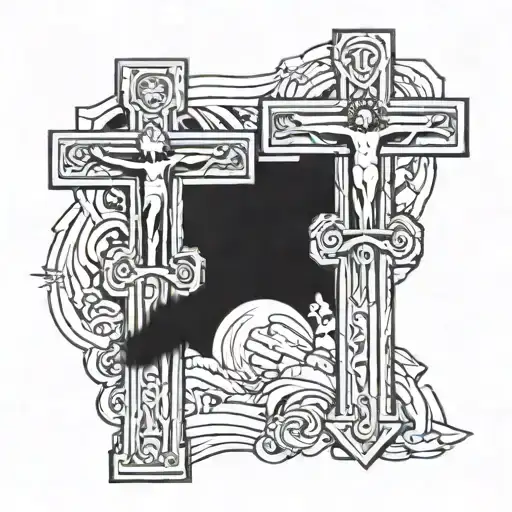 3 Crosses With Jesus On One