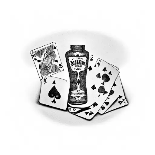 3 Playing Cards In The Background A Bottle Of Jack Daniels In Front And An Ashtray