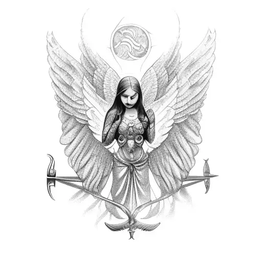 Angel With Open Wings Holding A Big Trident