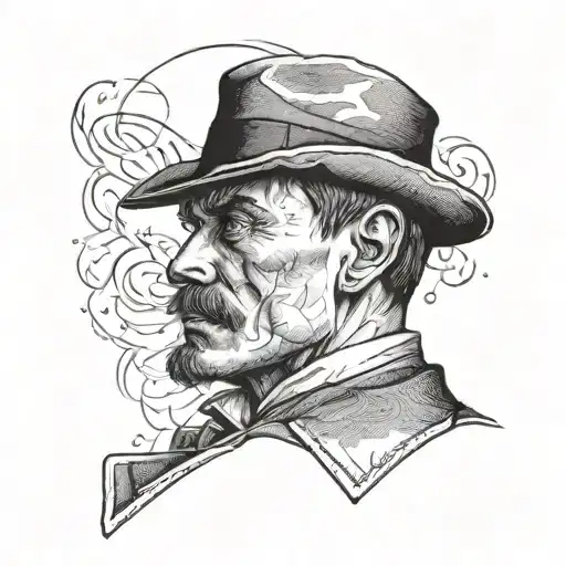 A Portrait Of A Peaky Blinders Character In A Blackwork Style