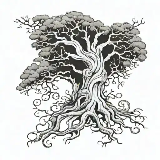 Tree Of Life Tattoo Design With Lovers Twisted In Trunk