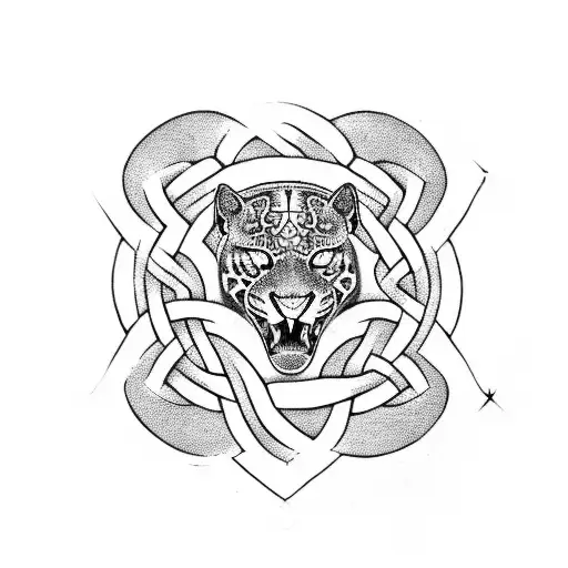 A Celtic Knot Jaguar Surrounded By Binary Code