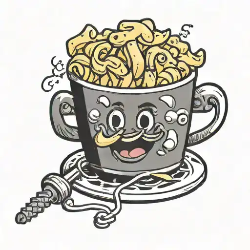 Cartoon Pot Of Mac And Cheese Singing Karaoke Microphone Singing