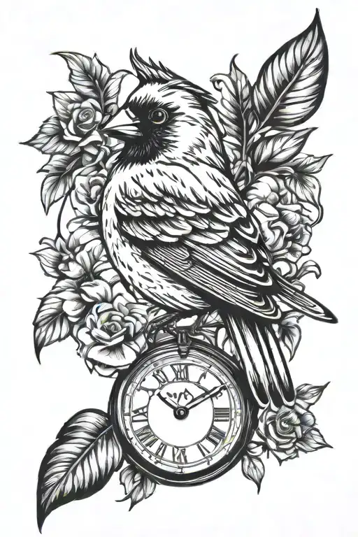 Roman Numeral Watch Face Cardinal Bird Sitting