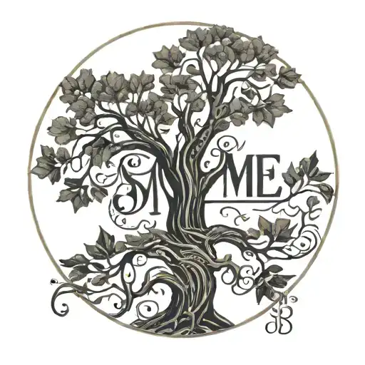 Combine The Monogramme Nome With A Saule Pleureur Tree In A Blackwork Style