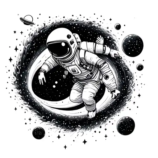 Black Hole With Stars And A Lost Astronaut Floating In Space