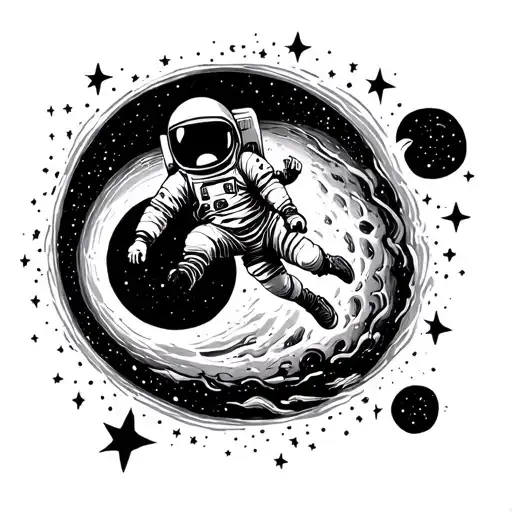 Black Hole With Stars And A Lost Astronaut Floating In Space