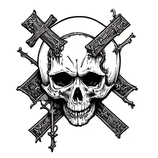 Skull With Cross Pierced Through It