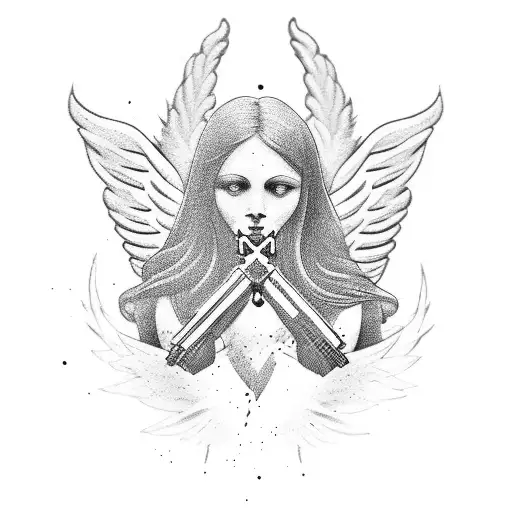 Falled Angel With Ak 47Minimalistic