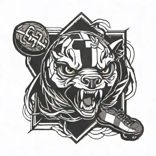 Create A Tattoo Design Featuring A Fierce Football Ultras Mascot In A Blackwork Style