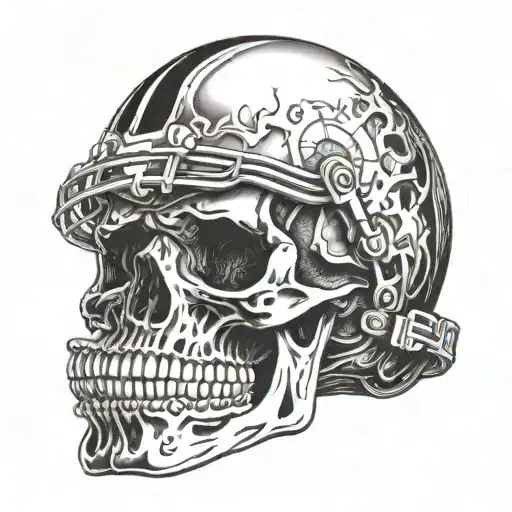 A Shaded Skull With A Football Helmet Design Incorporated Into The Skull's Features