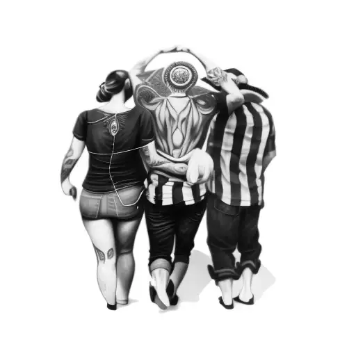 A Group Of People In Black And White T - Shirts