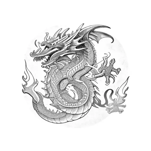 Ancient Dragon Guarding A Treasure Chest