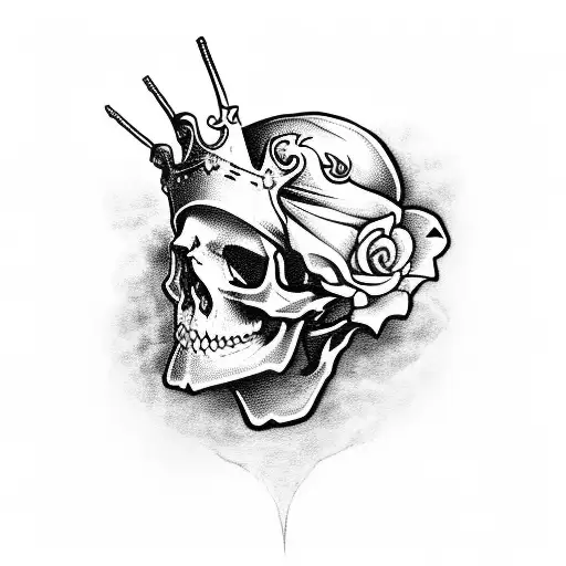 A Skull Wearing A Crown Of Roses And Holding A Gun
