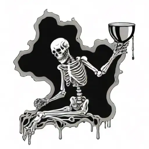 Sad Skeleton Turning Into Liquid Chrome Pouring