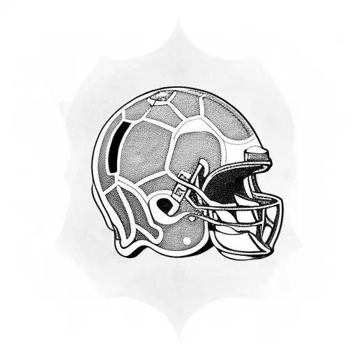 A Blackwork Tattoo Of A Minimalist Football Helmet With A Nature-inspired Pattern