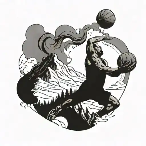 A Basketball Player Dunking On A Mountain Peak With Smoke Trailing Behind