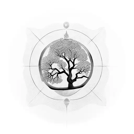 Life Symbol Elm Tree Inside A Circle