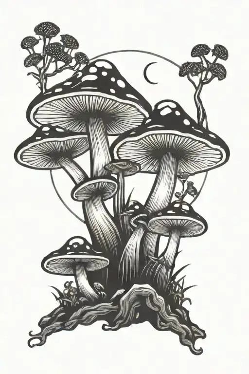 Mystic 333 Mushrooms Moon Shape Outline